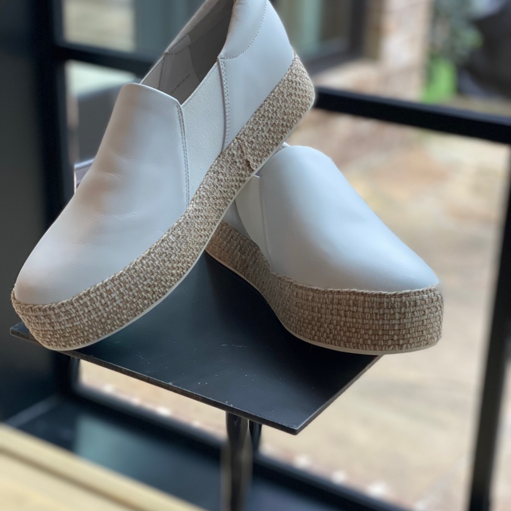 Vince Wilden Platform Slip On Sneakers In White Leather, Size 8.5